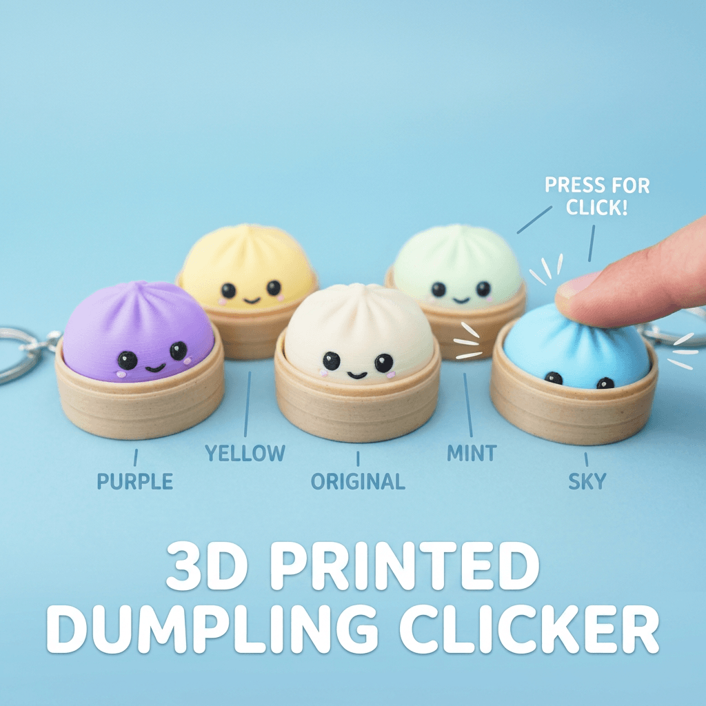 Cute 3D Printed Dumpling Clicker — 3D printed fidget clicker handmade in Singapore by Layzi Clicky